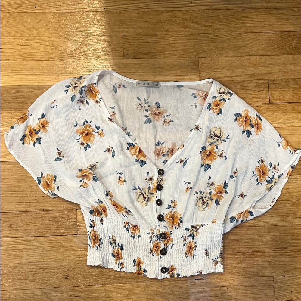 Floral Button-Down Smocked Top